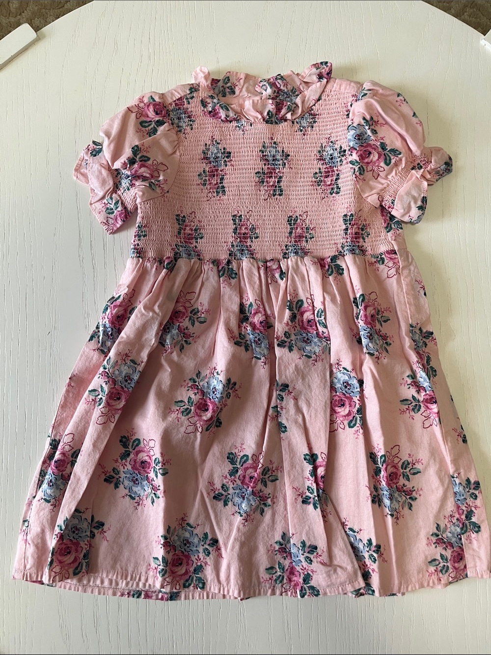 Janie and Jack Pink Floral Smocked Dress with Ruffle Collar